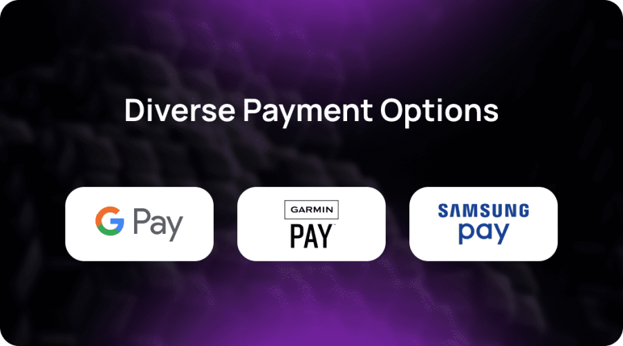 Convenient mobile payment choices: Link your Transferra Corporate card to Google Pay, Garmin Pay, or Samsung Pay.