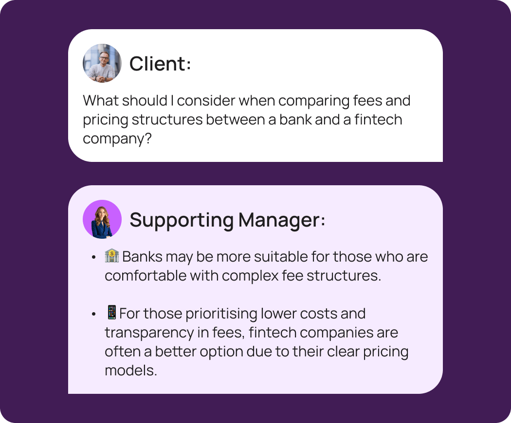 Banks offer complex fee structures, while fintech companies offer clear pricing models for lower costs and transparency.