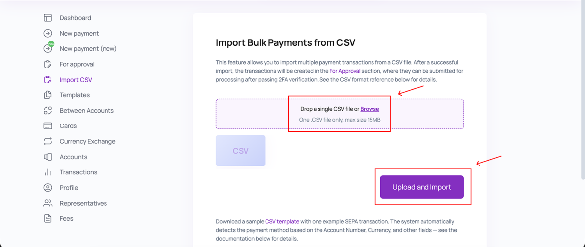 Mass payments import