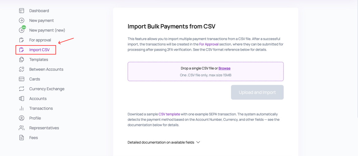 Creation of Mass & Batch payments on the Transferra platform